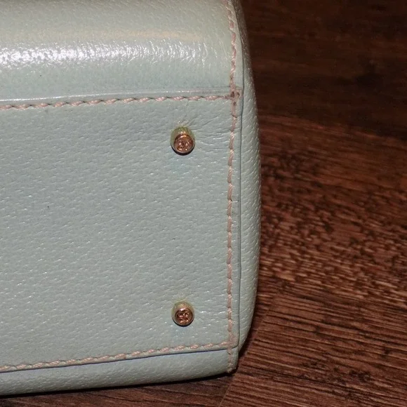 Kate Spade Pebbled Leather Satchel Women Medium Mint Green Good Triple Section - Picture 6 of 16